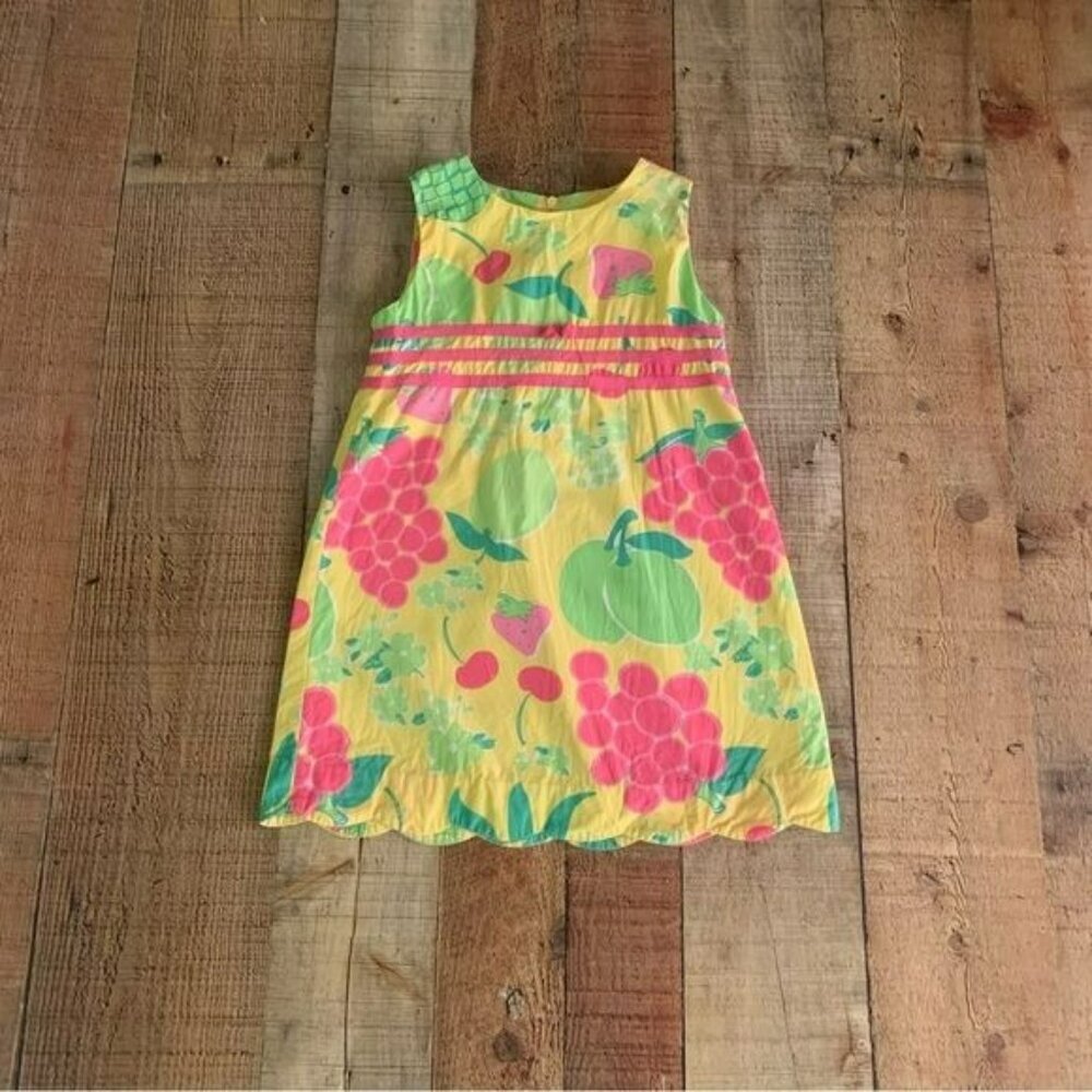 Lilly Pulitzer Colorful Girls Size 4T Sleeveless Dress With Fruit & Floral Print